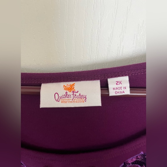 Quaker factory 3/4 purple w/sequin design. 2X - Picture 4 of 4